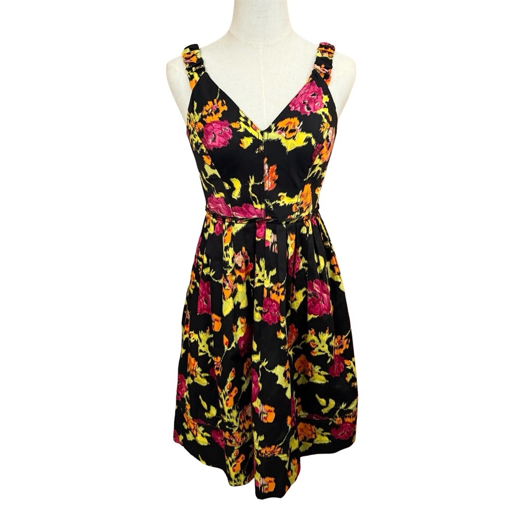 Kay Unger Black Abstract Floral Print Dress Size 4